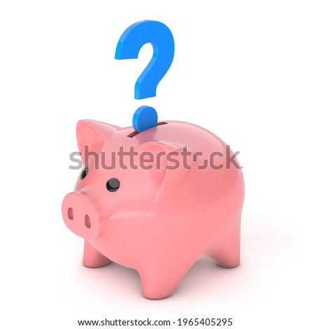 Piggy bank and question mark. Help in accumulation or choice. isolated on white background. 3d render.