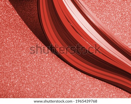 Red strip wave paper on sparkling red background. Abstract paper texture. Minimalist abstract concept. Template for card, print, poster. Infinity arc, red shinny texture Royalty-Free Stock Photo #1965439768