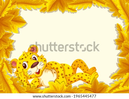 Yellow leaves banner template with leopard cartoon character illustration
