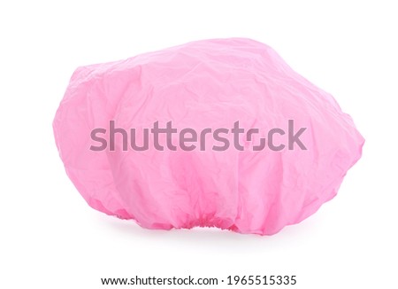 Pink waterproof shower cap isolated on white Royalty-Free Stock Photo #1965515335