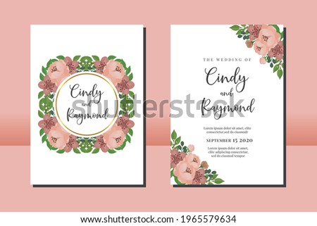 Wedding invitation frame set, digital art hand drawn Peony Flower design Invitation Card Template