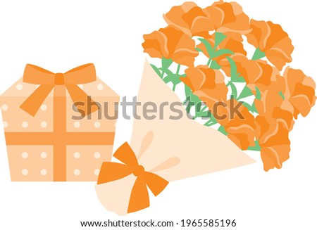 Bouquet of the orange carnation and Present of the Mother's Day