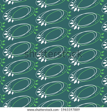 Pattern. Blue-green background, floral elements.