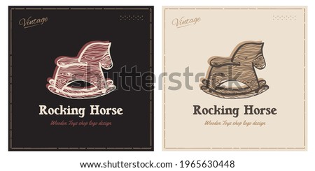 Wooden Rocking horse vintage retro logo template for toy shop