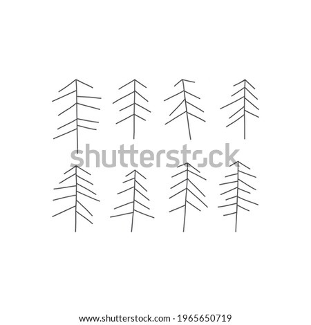 Linear minimalistic Christmas tree vector illustration set isolated on white. Abstract Xmas modern line art pine tree clipart collection. Seasonal winter holidays geometric doodle graphic design