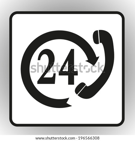 square button on a gray background Support and service - around the clock or 24 hours a day. Vector icon