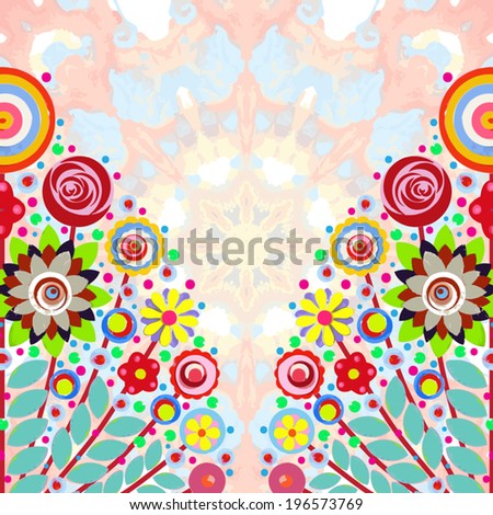 Summer flowers background, made of acrylic, watercolor, handmade, from original canvas art. Grunge paint texture with brush stroke effect. 3d shadows. Vector.
