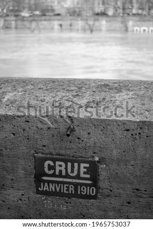 Flooding of the Seine in Paris.
"Flooding. January 1910" sign