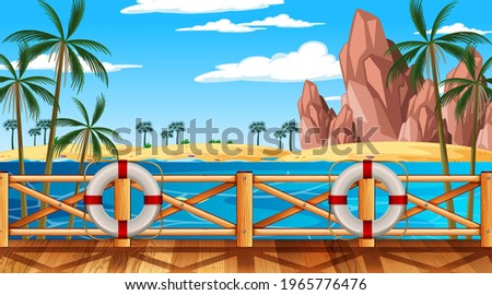 Tropical beach landscape scene at day time illustration