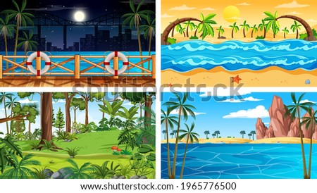 Four different nature horizontal scenes illustration