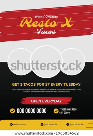 Grand Opening Tacos Restaurant Flyer Template A4 Size With Bleeds and High Resolution Vector