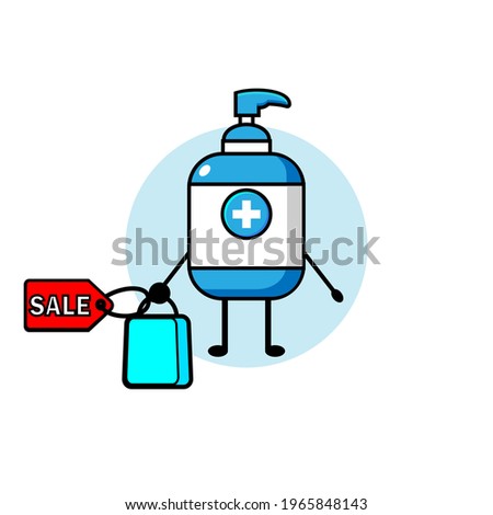 Vector design of cute hand sanitizer carrying groceries