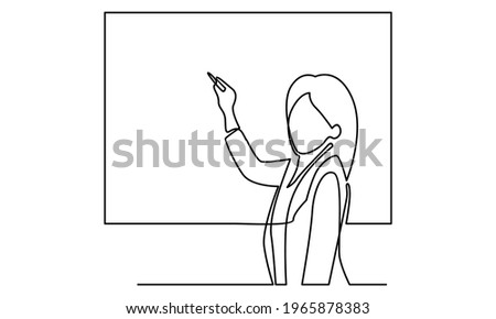 Continue line of businesswoman with pointer to white board vector illustration Royalty-Free Stock Photo #1965878383