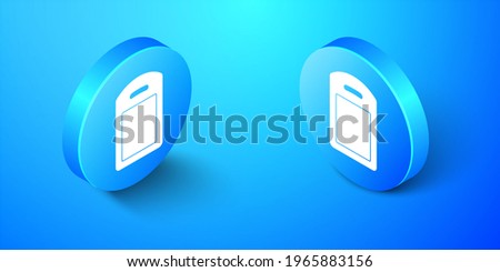 Isometric Cutting board icon isolated on blue background. Chopping Board symbol. Blue circle button.