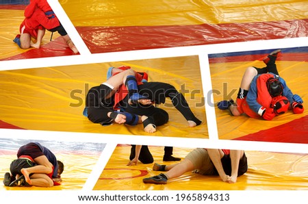 Creative sport collage about wrestling match