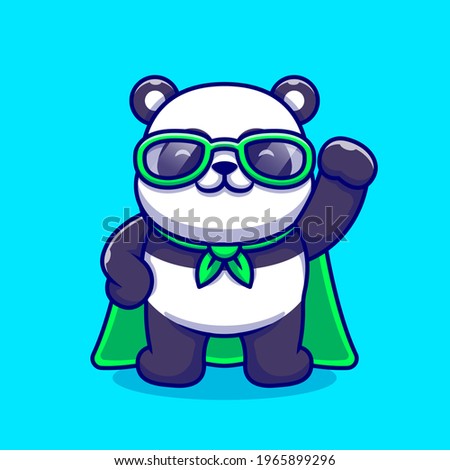 Cute Panda Super Hero Cartoon Vector Icon Illustration. Animal Hero Icon Concept Isolated Premium Vector. Flat Cartoon Style
