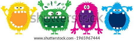 funny and cute colourful monsters for halloween with big open mouths as copy space Royalty-Free Stock Photo #1965967444