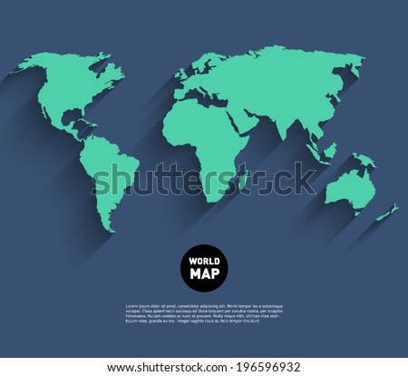Vector world map background with long shadow and flat design style, clean and modern