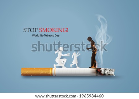 concept of no smoking and World No Tobacco Day with family .paper collage style with digital craft .