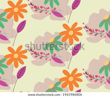 floral pattern, seamless, leaf,orange and green 