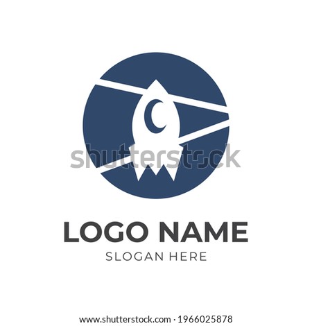 rocket logo vector with flat blue color style