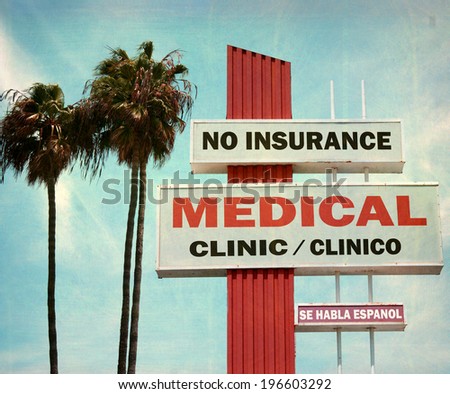 aged and worn vintage photo of medical clinic sign