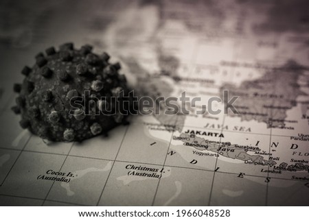 Indonesia with  coronavirus map background