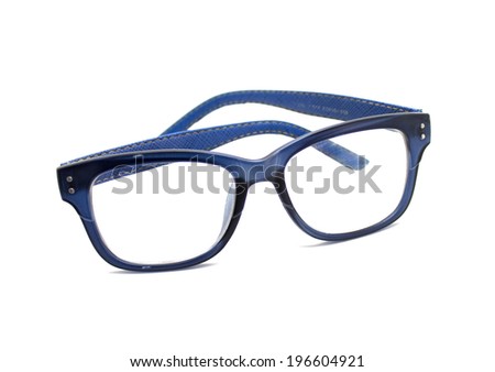 blue retro nerd frames glasses  on white background
