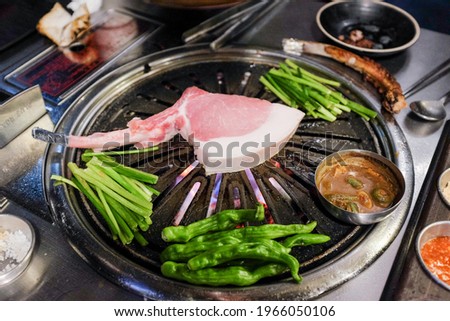 This is a picture of grilled pork belly in Korea.