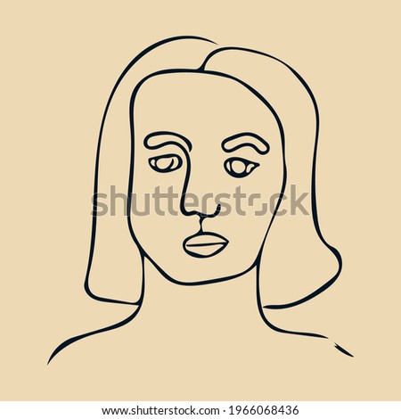 Abstract modern contamporary face portrait. Hand drawn vector illustration in modern minimal style. Continuous line art with sand colors