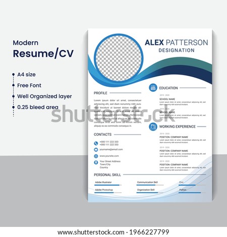 Clean Resume Template; Modern CV Vector Template;
A4 size Resume Template