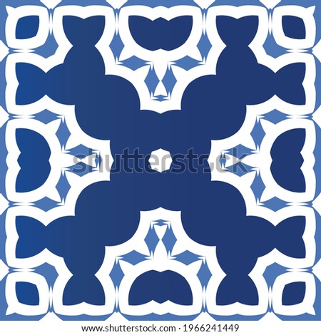 Ethnic ceramic tile in portuguese azulejo. Kitchen design. Vector seamless pattern illustration. Blue vintage ornament for surface texture, towels, pillows, wallpaper, print, web background.