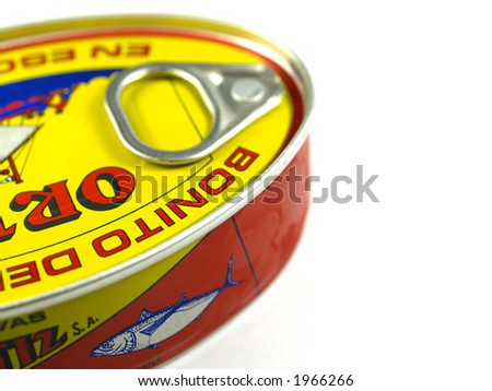 tuna can detail on a white background