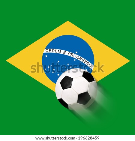Soccer ball and flag of Brazil