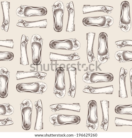 Seamless vector pattern with hand drawn shoes isolated on white background