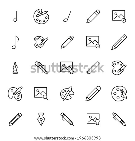 Set of art related vector line icons. Premium linear symbols pack. Vector illustration isolated on a white background. Web symbols for web sites and mobile app. Trendy design.