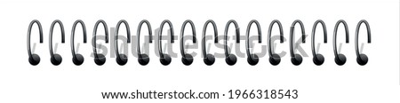 Metal binder. Realistic silver spiral coils for notebook. 3D helical fastening sheets set and sketchbook bindings rings on transparent background. Royalty-Free Stock Photo #1966318543