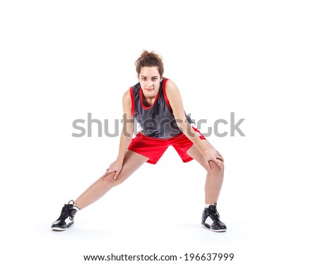 Basketball woman exercising isolated over a white background 