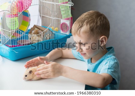 a child plays with a hamster