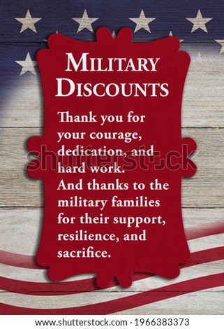 Military Discounts message on red, white, and blue USA flag stars and stripes