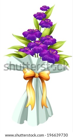 Illustration of a bouquet of fresh violet flowers on a white background