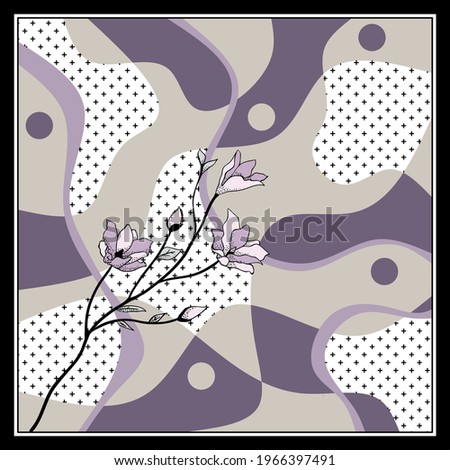 Abstract wavy with flower pattern on colorful background. Vector patch for print, fabric, scarf design.