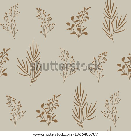 Seamless isolated silhouette pattern of tree branches with leaves. Botanical illustration. Design of wallpaper, fabrics, textiles, packaging, posters, postcards, wedding design.
