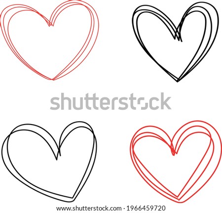 Cute simple heart shape line art doodle set. Hand drawn doodle for presentations, design element.