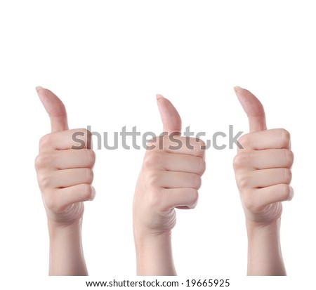 concept picture of three hands with thumbs up