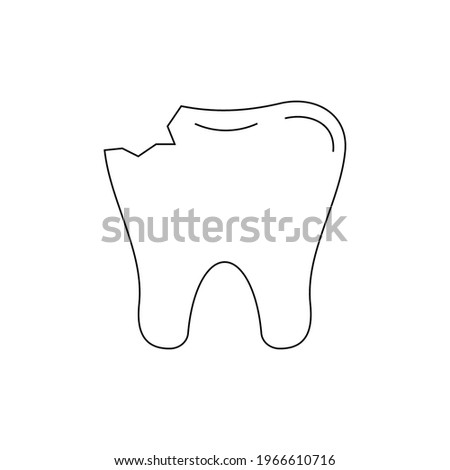 Chipped tooth dental line art icon isolated on white background. Broken tooth vector logo. Flat design outline dentistry clip art illustration. Editable stroke.