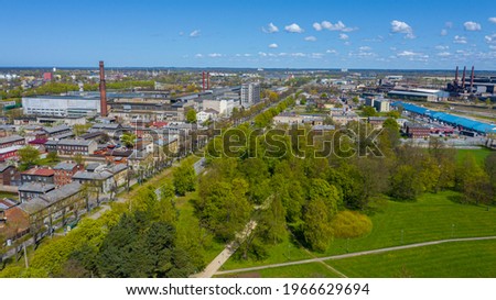 Liepaja, Latvia,Baltics. Beautiful panoramic aerial view photo from flying drone to Liepaja city which is located by the Baltic Sea  on a sunny spring day.