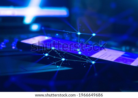 digital technology of laptop keyboard computer, network ai data information, security of internet privacy