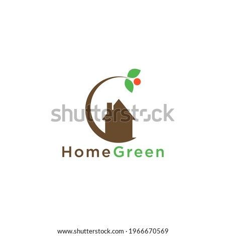 Home green leaf nature logo. Building home nature logo design concept.