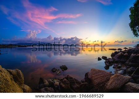 Bangrak beach ,Koh samui ,Suratthani, thailand, Colorful cloudy sky at sunset. Gradient color. twilight Sky , abstract nature background. Royalty-Free Stock Photo #1966689529